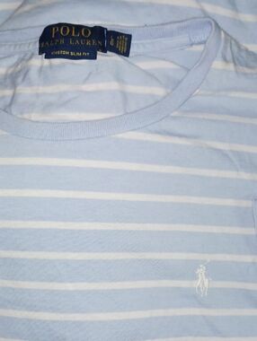 Slim Fit Large Polo by Ralph Lauren Blue & White Striped Crewneck Tee